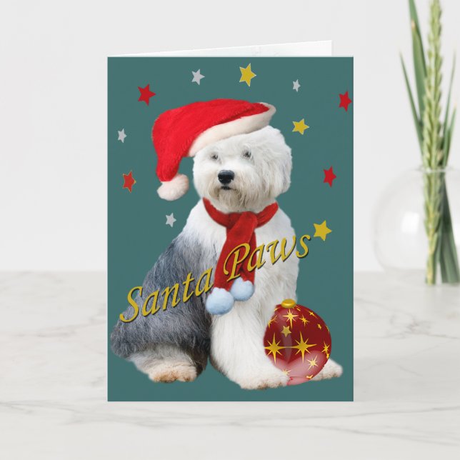 Old English Sheepdog Santa Paws Feiertagskarte (Vorderseite)