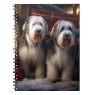 Old English Sheepdog Schnee-Schlitten Weihnachtsde Notizblock