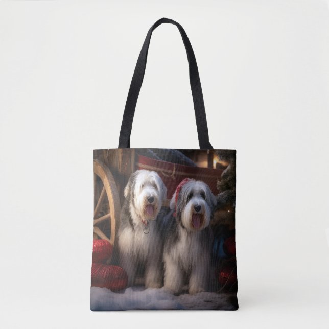 Old English Sheepdog Snowy Sleigh Weihnachtsdekor (Vorderseite)