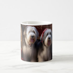 Old English Sheepdog Snowy Sleigh Weihnachtsdekor Kaffeetasse