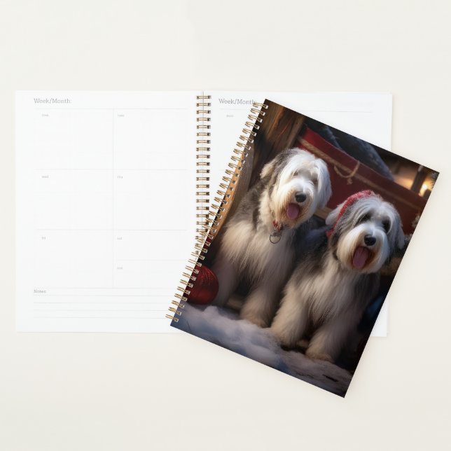Old English Sheepdog Snowy Sleigh Weihnachtsdekor Planer (Anzeige)