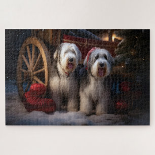 Old English Sheepdog Snowy Sleigh Weihnachtsdekor Puzzle