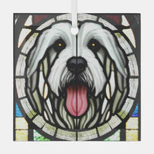 Old English Sheepdog "Stached Glass" Ornament Aus Glas