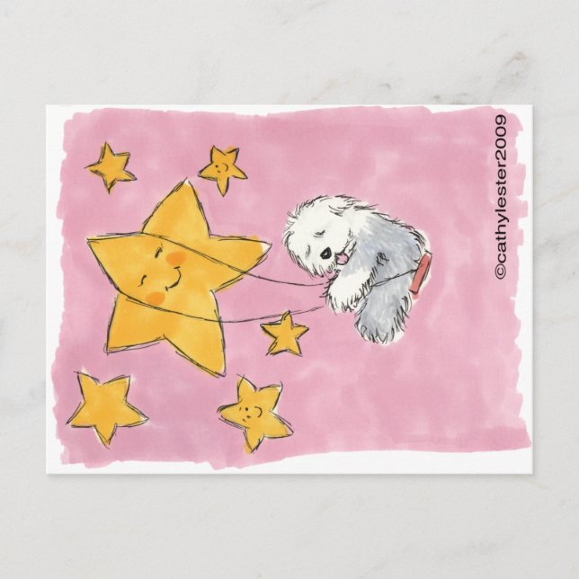 Old English Sheepdog Star Postkarte (Vorderseite)
