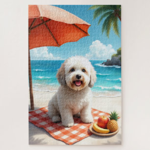 Old English Sheepdog Strandentspannungsszene Puzzle