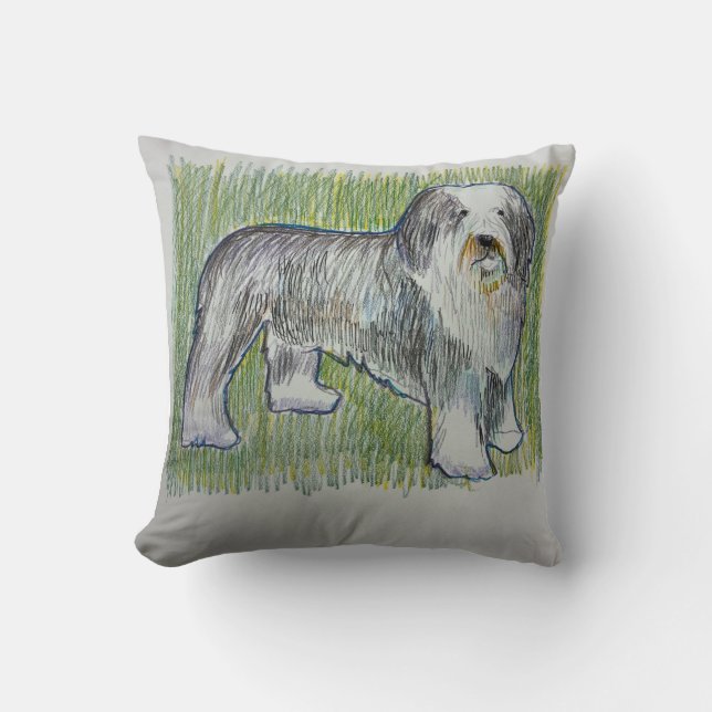 Old English Sheepdog Throw Pillow Kissen (Vorderseite)