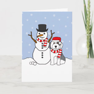 Old English Sheepdog und Snowman Feiertagskarte