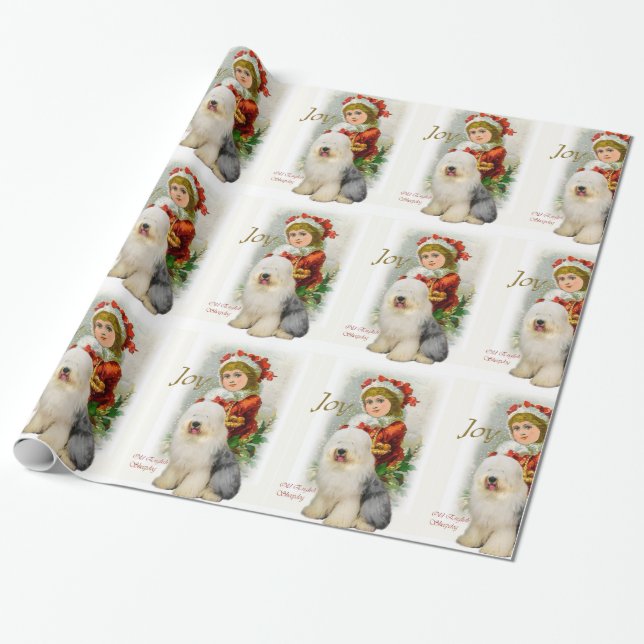 Old English Sheepdog Vintage Weihnachten Geschenkpapier (Ungerollt)