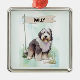 Old English Sheepdog Watercolor Personalized Dog Ornament Aus Metall