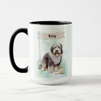 Old English Sheepdog Watercolor Personalized Dog Tasse