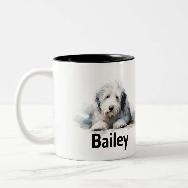 Old English Sheepdog Watercolor Tasse (Links)