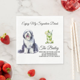Old English Sheepdog Wedding Signature Drink Serviette