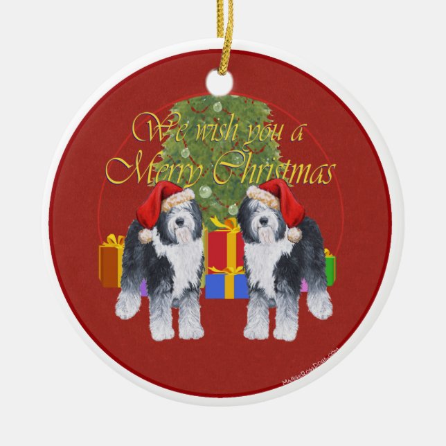 Old English Sheepdog Weihnachten Keramik Ornament (Vorne)