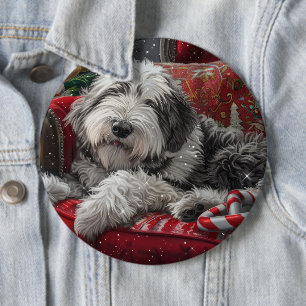 Old English Sheepdog Weihnachts-Festival Button