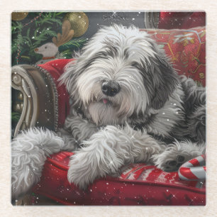 Old English Sheepdog Weihnachts-Festival Glasuntersetzer