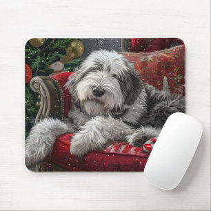 Old English Sheepdog Weihnachts-Festival Mousepad