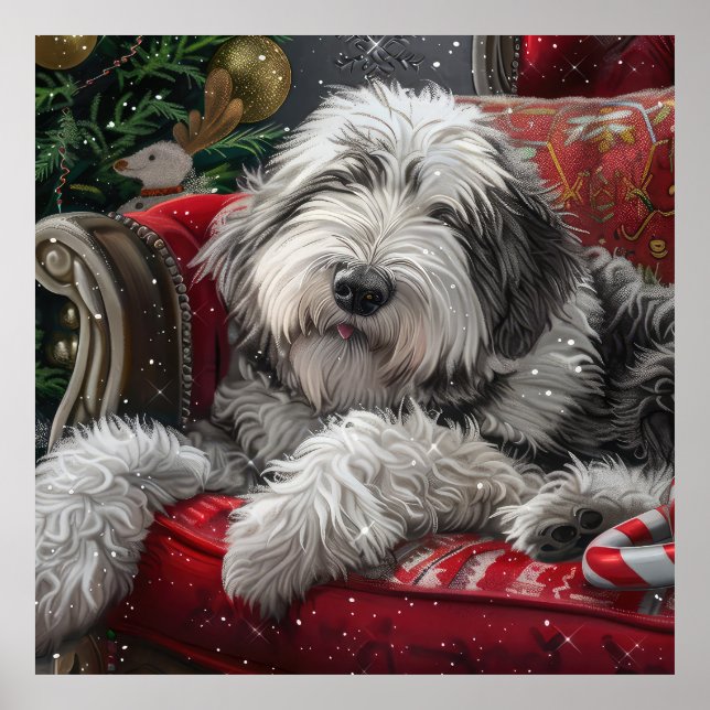 Old English Sheepdog Weihnachts-Festival Poster (Vorne)
