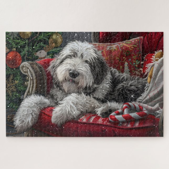 Old English Sheepdog Weihnachts-Festival Puzzle (Horizontal)