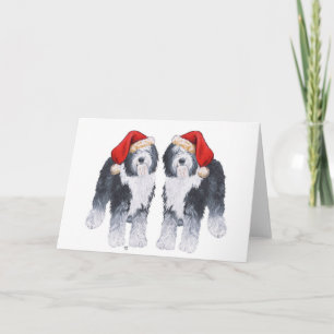 Old English Sheepdog Weihnachtsmannmütze Feiertagskarte