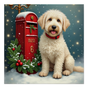 Old English Sheepdog Weihnachtspostkarte im Vintag Poster
