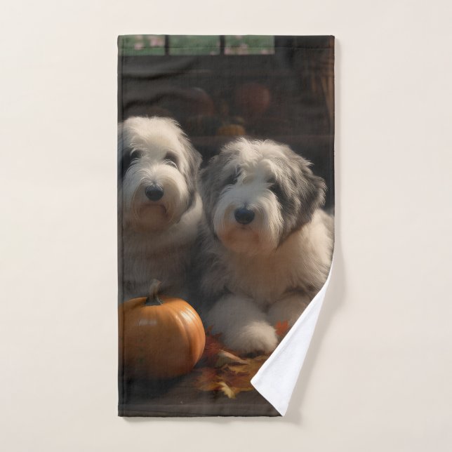 Old English Sheepdog Welpe Autumn Delight Pumpkin Badhandtuch Set (Handtuch)