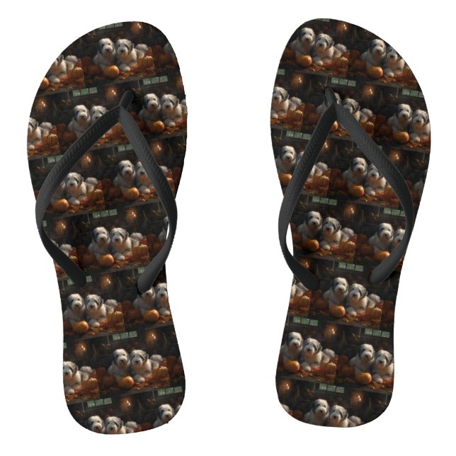 Old English Sheepdog Welpe Autumn Delight Pumpkin Flip Flops (Fußbett)