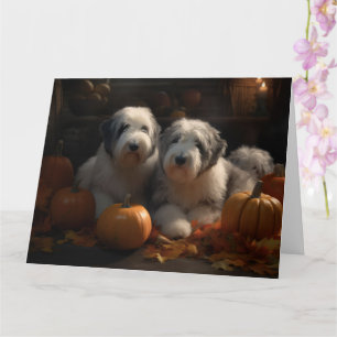Old English Sheepdog Welpe Autumn Delight Pumpkin Karte