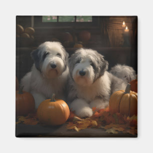 Old English Sheepdog Welpe Autumn Delight Pumpkin Magnet