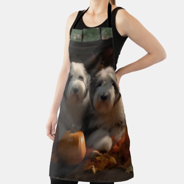 Old English Sheepdog Welpe Autumn Delight Pumpkin Schürze (InSitu)