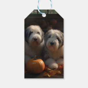 Old English Sheepdog Welpe Herbstfreude Kürbis Geschenkanhänger