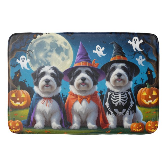 Old English Sheepdogs Pumpkin Halloween Funny Badematte (Vorderseite)