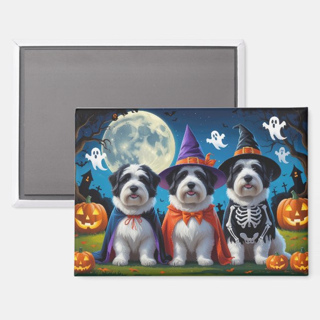 Old English Sheepdogs Pumpkin Halloween Funny Magnet (Vorderseite/Rückseite)