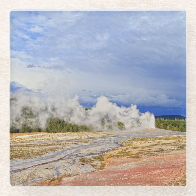 Old Faithful Geyser, Yellowstone Nationalpark Glasuntersetzer (Vorderseite)