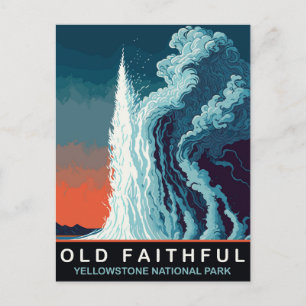 Old Faithful Geysir, Wasserausbruch, Reise Postkarte