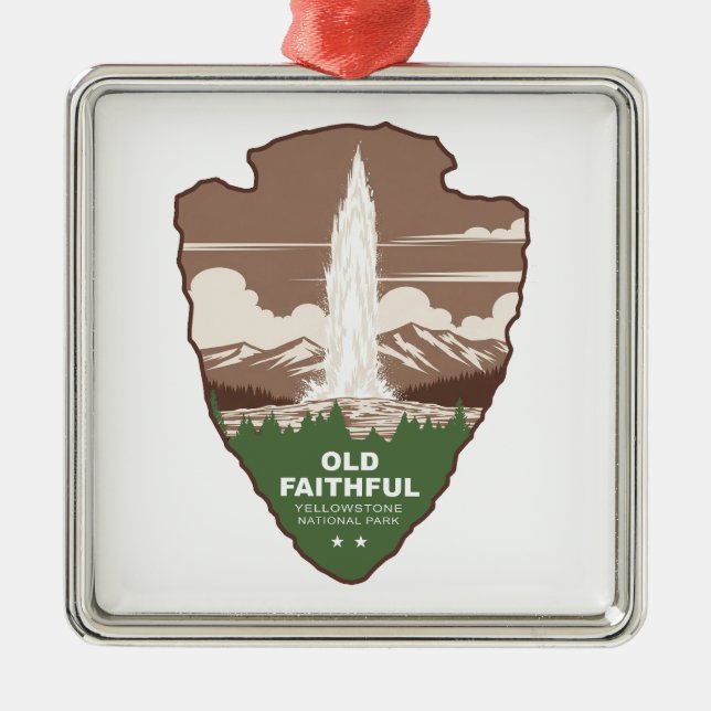 Old Faithful Yellowstone National Park Arrowhead Ornament Aus Metall (Vorne)
