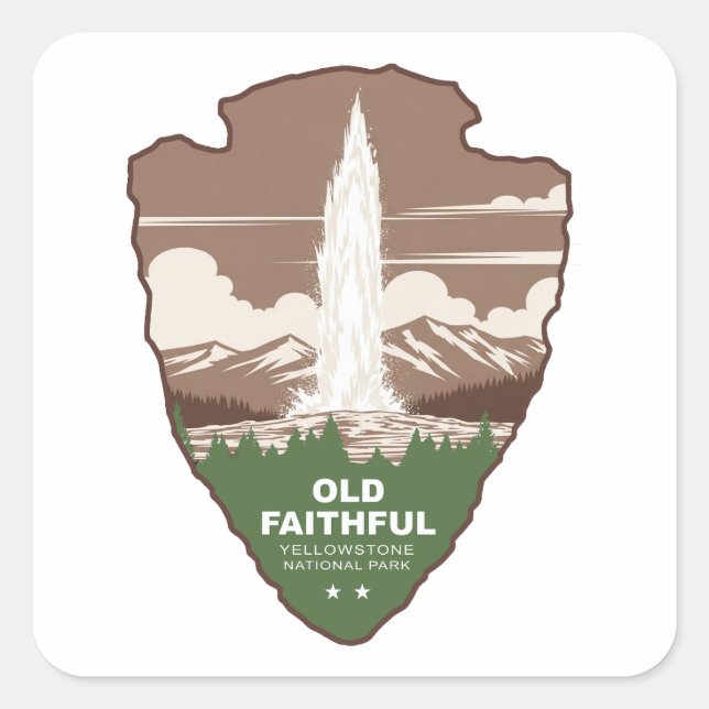 Old Faithful Yellowstone National Park Arrowhead Quadratischer Aufkleber (Vorderseite)
