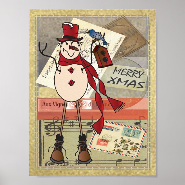 Old Fashion Red Snowman | Christmas Poster (Vorne)
