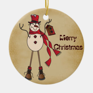 Old Fashion Red Snowman Keramikornament