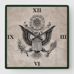 Old Fashioned American Coat of Arms Clock Quadratische Wanduhr