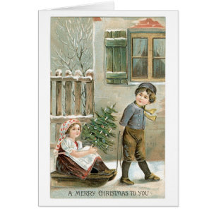 Old-fashioned Christmas, Boy & Girl
