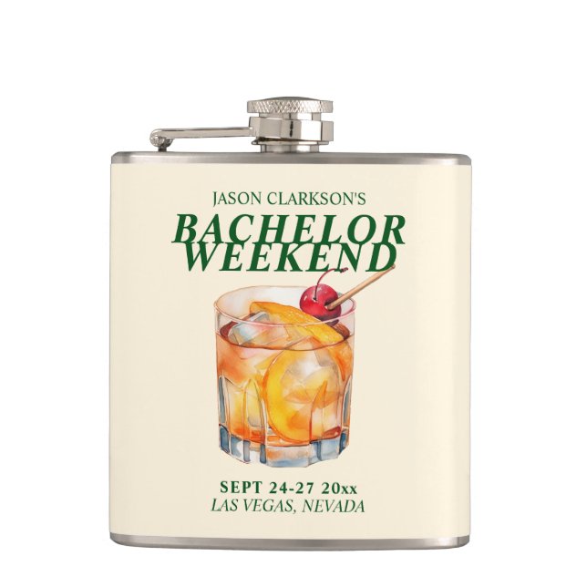 Old Fashioned Cocktail Junggesellen-Wochenende Flachmann (Vorderseite)