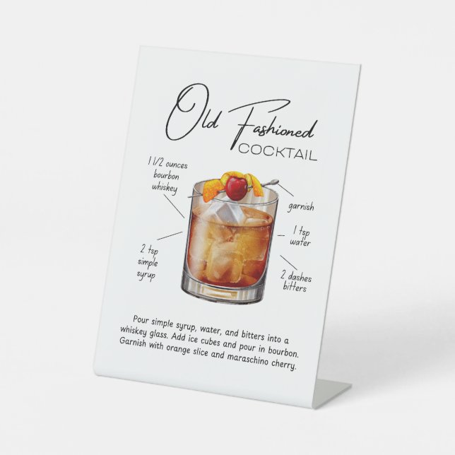 Old Fashioned Cocktail Pedestal Sign Sockelschild (Vorderseite)