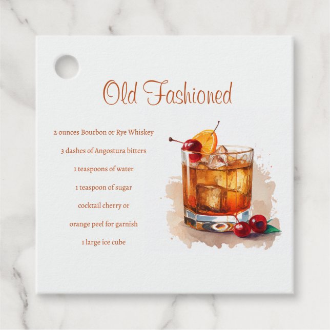 Old Fashioned Cocktail-Rezept-Party Geschenkanhänger (Vorderseite)