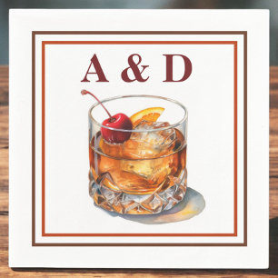 Old Fashioned Initials Cocktail Serviette