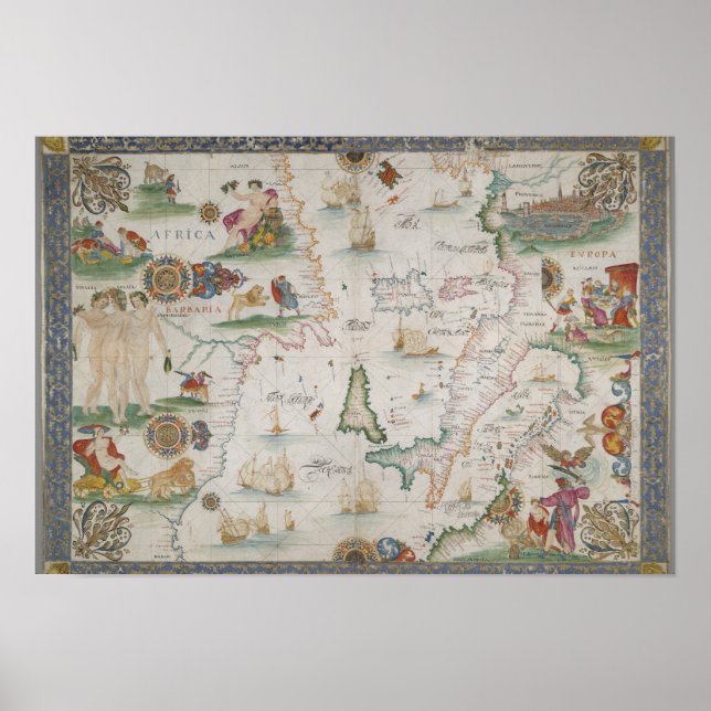 Old fashioned Mediterranean sea map Poster (Vorne)