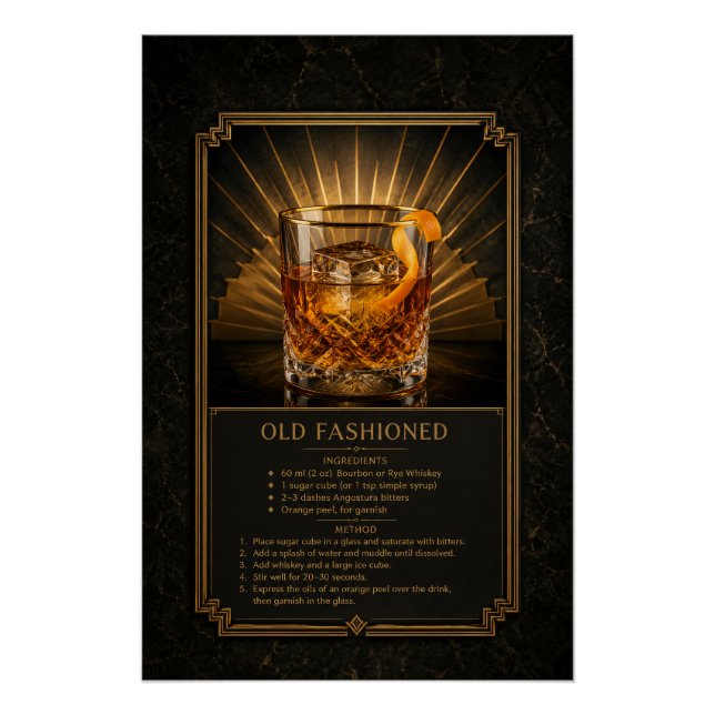 Old Fashioned Rezeptposter | Bar Kunst Poster (Vorderseite)