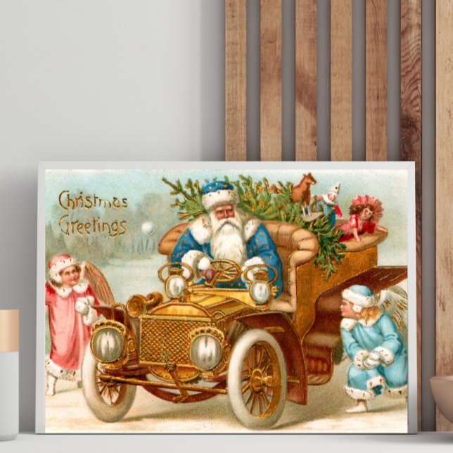 Old-Fashioned Santa Sleigh & Angels Holiday Poster (Von Creator hochgeladen)