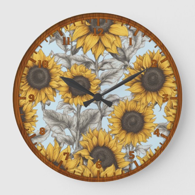 Old Fashioned Sunflowers Große Wanduhr (Vorderseite)