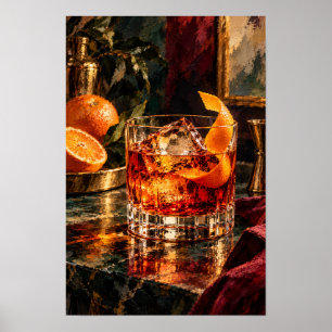 Old Fashioned Whiskey Cocktail mit Orange – Warm Poster