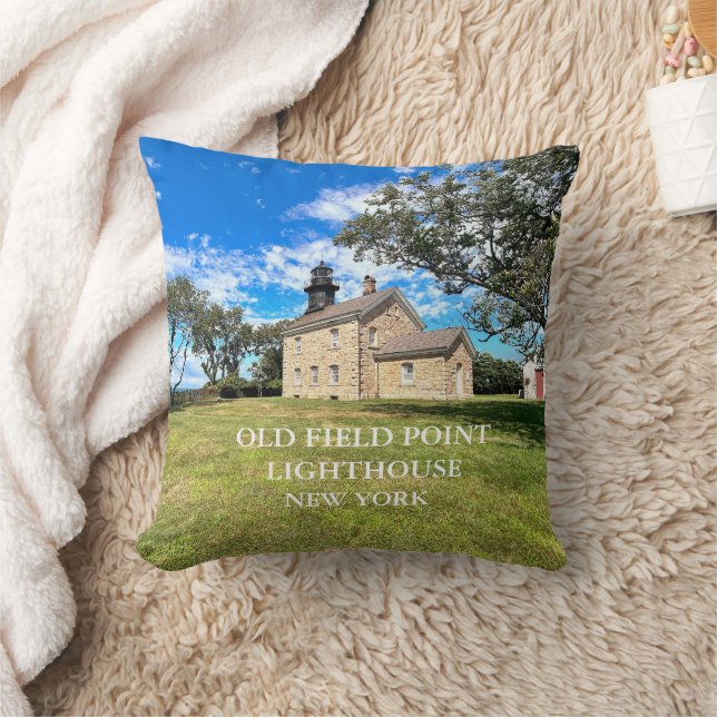 Old Field Point Lighthouse, NY Round Throw Kissen (Decke)